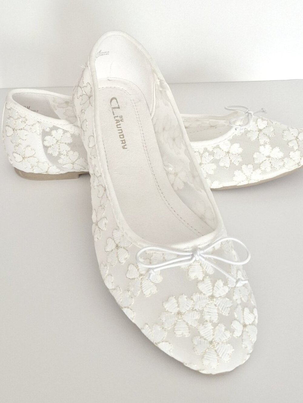 CL By Laundry Floral Mesh Ballet Flats White Combo Size 9 M New (Floor Model)